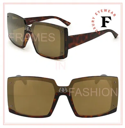 Pre-owned Balenciaga Shield Square Brown Gold Oversized 0081 Sunglasses Bb0081s 005 Logo