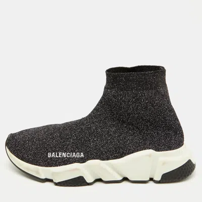 Pre-owned Balenciaga Shimmery Black Metallic Knit Fabric Speed Trainer Sneakers Size 39