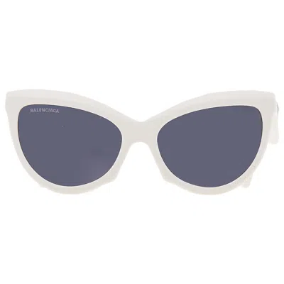 Balenciaga Shiny Blue Cat Eye Ladies Sunglasses Bb0217s-004 57 In White