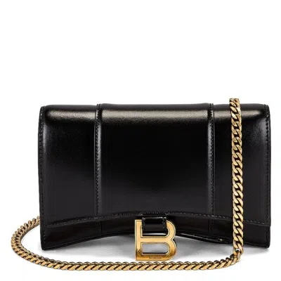 Balenciaga Shiny Calfskin Hourglass Chain Wallet In Black