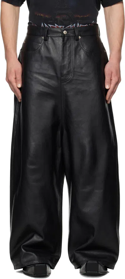 Balenciaga Black Soft Shining Low Crotch Leather Pants