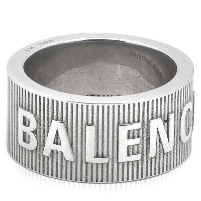 Balenciaga Shiny Silver Force Striped Ring