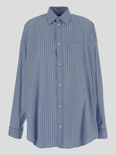 Balenciaga Shirt In Sky Blue/white