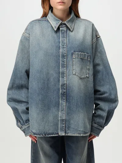 Balenciaga Logo-embroidered Denim Jacket In Blue