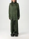 Balenciaga Crocodile Print Satin Button Down Cocoon Blouse In Green