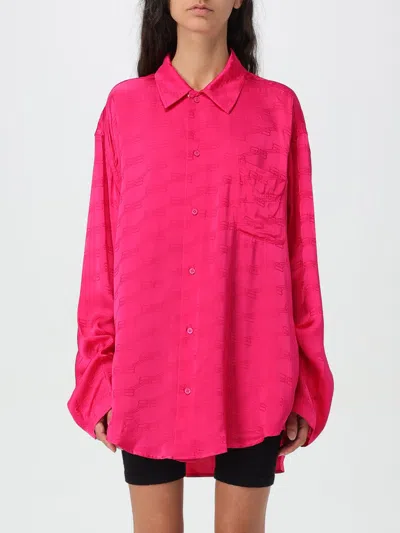 Balenciaga Jacquard-logo Satin Shirt In Pink