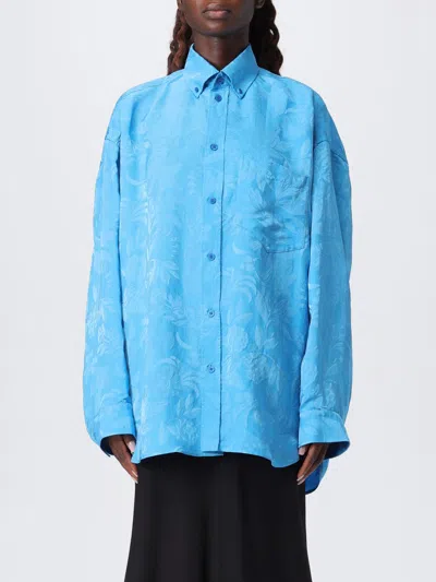 Balenciaga Long-sleeve Button-down Cocoon Shirt In Blue