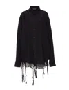 Balenciaga Lingerie Black Sirt With Button-down Collar And Lingerie Detail On The Hem In Tech Fabric Woman In Black