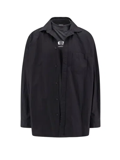 Balenciaga Cotton Distressed Overshirt In Black