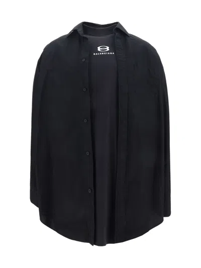 Balenciaga Cotton Distressed Overshirt In Black