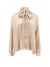 Balenciaga Logo Jacquard Silk Blouse In Cream