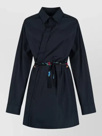 Balenciaga Shirt Dress Asymmetric Front Collared Neck Belt In Blue