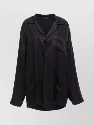 Balenciaga Shirt Embroidery Chest Pocket Long Sleeves In Black