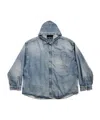 Balenciaga Shirt Hooded Denim Coat In Gray
