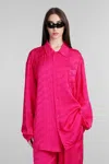Balenciaga Regular Fit Long Sleeve Jacquard Logo Shirt In Fuxia