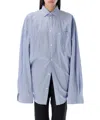Balenciaga Striped Shirt In Lightblue