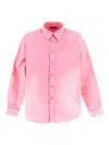 Balenciaga Oversized Distressed Denim Overshirt In Pink