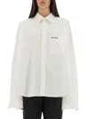 Balenciaga White Shirt With Lettering Logo Embroidered On The Front In Cotton Woman In White
