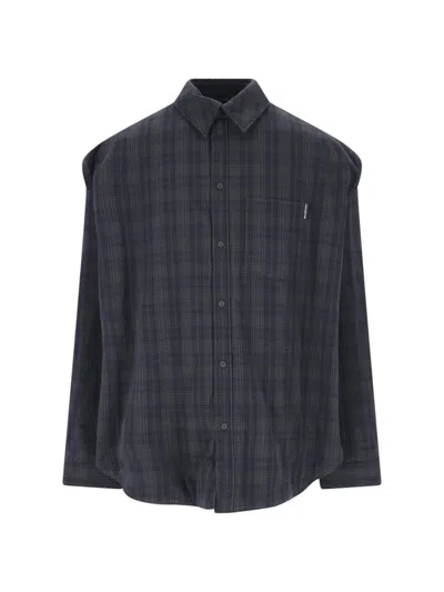 Balenciaga Convertible Oversized Padded Checked Cotton-flannel Shirt In Grey