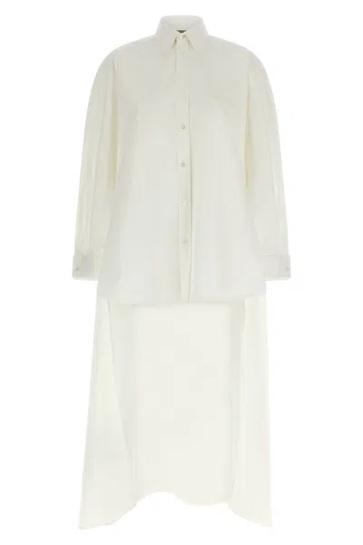 Balenciaga Long Sleeve Shirt Dress High Low Hem In White