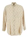 Balenciaga Beige Oversized Shirt With All-over Printed Logo In Viscose Woman In Beige