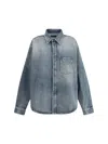Balenciaga Blue Oversized Shirt With Chest Pocket And Washed Effect In Cotton Woman