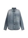 Balenciaga Blue Oversized Shirt With Chest Pocket And Washed Effect In Cotton Woman