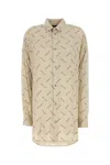 Balenciaga Beige Oversized Shirt With All-over Printed Logo In Viscose Woman