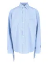 Balenciaga Blue Oversized Shirt With Embroidered Logo On The Front And Knotted Cuffs In Viscose Blen