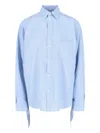 Balenciaga Blue Oversized Shirt With Embroidered Logo On The Front And Knotted Cuffs In Viscose Blen