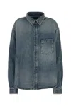 Balenciaga Blue Oversized Shirt With Chest Pocket And Washed Effect In Cotton Woman
