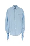 Balenciaga Blue Oversized Shirt With Embroidered Logo On The Front And Knotted Cuffs In Viscose Blen