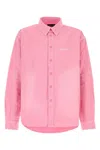 Balenciaga Oversized Distressed Denim Overshirt In Pink
