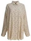 Balenciaga Beige Oversized Shirt With All-over Printed Logo In Viscose Woman In Neutral