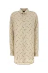 Balenciaga Beige Oversized Shirt With All-over Printed Logo In Viscose Woman In Neutral