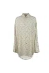 Balenciaga Beige Oversized Shirt With All-over Printed Logo In Viscose Woman In Neutral
