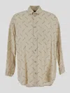 Balenciaga Beige Oversized Shirt With All-over Printed Logo In Viscose Woman In Beige