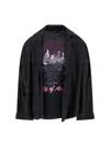 Balenciaga Layered Distressed Long Sleeve Graphic Shirt In Black