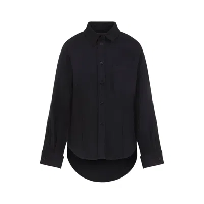 Balenciaga Logo-embroidered Cotton Shirt In Black