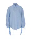 Balenciaga Light Blue Striped Shirt With Knotted Cuffs In Blue
