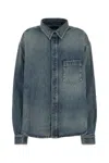 Balenciaga Blue Oversized Shirt With Chest Pocket And Washed Effect In Cotton Woman In Blue