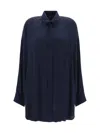 Balenciaga Long Sleeves Jacquard Logo Shirt In Blue