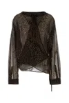 Balenciaga Sheer Silk Blouse With Leopard Print In Brown