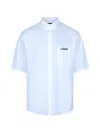 Balenciaga Short Sleeve Silk Blend Button Down Shirt In Blue