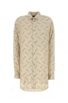 Balenciaga Beige Oversized Shirt With All-over Printed Logo In Viscose Woman In Lightbeigeblack