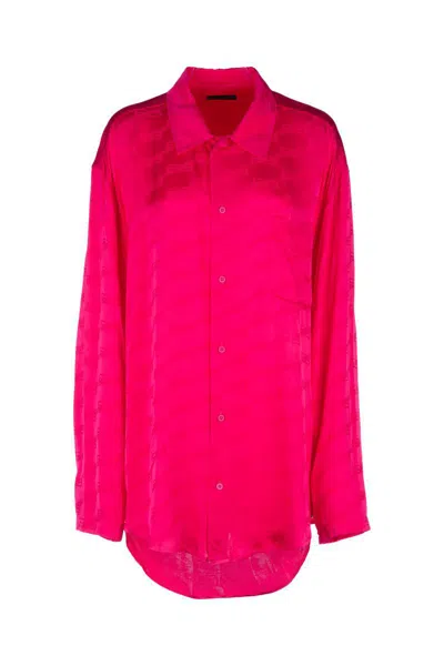 Balenciaga Pocketed Textured Long Sleeve Shirt In Red