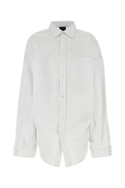 Balenciaga Asymmetric Shirt With Logo Embroidery Shirt, Blouse White