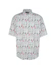 Balenciaga Printed Short Sleeve Shirt With Button-down Collar In White Black Red