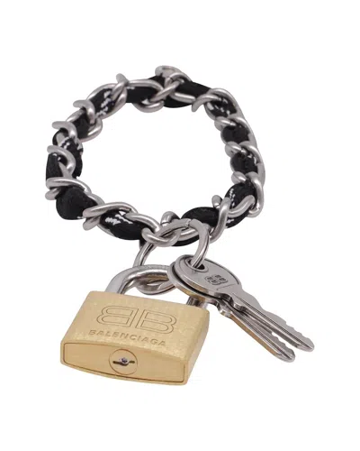 Balenciaga Shoelace Padlock Keychain In Silver Metal (authentic Pre-loved) In Multi