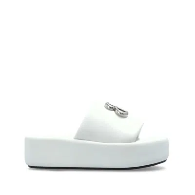 Balenciaga Rise Flatform Leather Slides In White